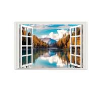 SDYSKKUG Fausse Fenêtre Paysage Tableau. Forêt Lac automne. Nature Impression sur Toile. Affiche Décoration Murale Salon 45x30cm Sans Cadre