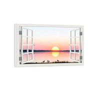SDYSKKUG Fausse Fenêtre Paysage Tableau. Lac Coucher Soleil. Nature Impression sur Toile. Affiche Décoration Murale Salon 128x80cm Cadre Intérieur