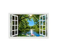 SDYSKKUG Fausse Fenêtre Paysage Tableau. Lotus arboriculaire Lac. Nature Impression sur Toile. Affiche Décoration Murale Salon 95x60cm Sans Cadre