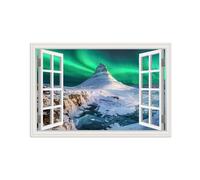 SDYSKKUG Fausse Fenêtre Paysage Tableau. Montagne Neige Aurora. Nature Impression sur Toile. Affiche Décoration Murale Salon 75x50cm Sans Cadre