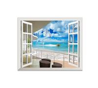 SDYSKKUG Fausse Fenêtre Paysage Tableau. Oimeru Mer terrasse. Nature Impression sur Toile. Affiche Décoration Murale Salon 48x40cm Sans Cadre