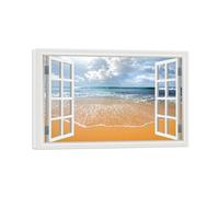 SDYSKKUG Fausse Fenêtre Tableau Nuages Mer Plage Nature Impression sur Toile Paysage Affiche Décoration Murale Salon 45x30cm Cadre Intérieur