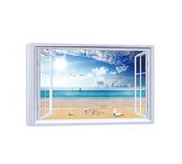 SDYSKKUG Fausse Fenêtre Tableau Nuages Mer Plage Oimerux Nature Impression sur Toile Paysage Affiche Décoration Murale Salon 120x80cm Cadre Intérieur