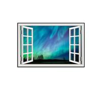 SDYSKKUG Fausse Fenêtre Tableau Paysage Image Impression sur Toile Aurora Arbre Nature Affiche Décoration Murale Salon 120x80cm Cadre Noir