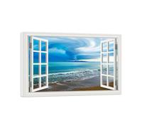 SDYSKKUG Fausse Fenêtre Tableau Paysage Image Impression sur Toile Mer Plage Storm Nature Affiche Décoration Murale Salon 75x50cm Cadre Intérieur