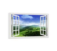SDYSKKUG Fausse Fenêtre Tableau Paysage Image Impression sur Toile Montagne Forêt Arbre Nature Affiche Décoration Murale Salon 75x50cm Cadre Intérieur