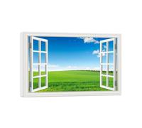 SDYSKKUG Fausse Fenêtre Tableau Paysage Image Impression sur Toile Nuages Prairie Arbre Nature Affiche Décoration Murale Salon 105x70cm Cadre Intérieur