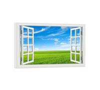 SDYSKKUG Fausse Fenêtre Tableau Paysage Image Impression sur Toile Nuages Prairie Nature Affiche Décoration Murale Salon 75x50cm Cadre Intérieur