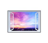 SDYSKKUG Fausse Fenêtre Tableau Paysage Image Impression sur Toile Purple Sky Coucher de Soleil Nature Affiche Décoration Murale Salon 60x40cm Cadre Noir