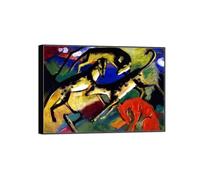 SDYSKKUG Franz Marc Tableau. Chiens jouant. Abstrait Impression sur Toile. Moderne Affiche Mural Décoration Salon Chambre Maison 115x80cm Cadre Noir