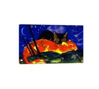 SDYSKKUG Franz Marc Tableau. Deux chats. Abstrait Impression sur Toile. Moderne Affiche Mural Décoration Salon Chambre Maison 115x70cm Cadre Intérieur