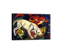 SDYSKKUG Franz Marc Tableau. Trois animaux 2. Abstrait Impression sur Toile. Moderne Affiche Mural Décoration Salon Chambre Maison 85x60cm Cadre Noir