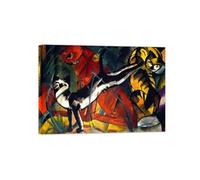 SDYSKKUG Franz Marc Tableau. Trois chats. Abstrait Impression sur Toile. Moderne Affiche Mural Décoration Salon Chambre Maison 115x80cm Cadre Intérieur