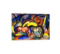 SDYSKKUG Franz Marc Tableau. Trois chevaux. Abstrait Impression sur Toile. Moderne Affiche Mural Décoration Salon Chambre Maison 70x50cm Cadre Intérieur