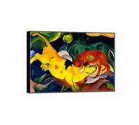 SDYSKKUG Franz Marc Tableau. Vaches rouges vertes et jaunes. Abstrait Impression sur Toile. Moderne Affiche Mural Décoration Salon Chambre Maison 115x80cm Cadre Noir