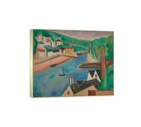 SDYSKKUG Henri Hayden Tableau Impression sur Toile. Célèbre D'art Mural Affiche Décoration Salon. Paysage avec rivière. Reproductions 85x70cm Cadre Argenté