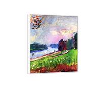 SDYSKKUG Impression sur Toile. Henri Matisse Célèbre Peinture. Rives de rivière. D'art Mural Tableau Décoration Salon. Reproductions 95x80cm Cadre Blanc