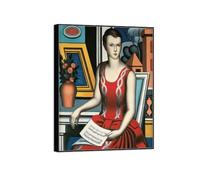 SDYSKKUG Jean Metzinger Impression sur Toile. Jeune fille avec musique. Célèbre D'art Mural Tableau Reproductions. Affiche Décoration Salon 65x50cm Cadre Noir
