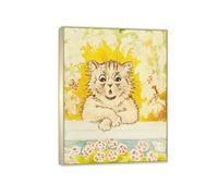 SDYSKKUG Louis Wain Tableau Décoration Salon. Célèbre Impression sur Toile. Chat parmi vignes. D'art Mural Affiche Reproductions 50x40cm Cadre Argenté