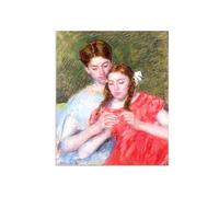 SDYSKKUG Mary Cassatt Impression sur Toile Décoration. Leçon de crochet. Célèbre Peinture Reproduction. Tableau Murale Salon Maison 35x30cm Sans Cadre