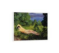 SDYSKKUG Moise Kisling Tableau. Impression sur Toile. Homme allongé dans feuillage. Célèbre D'art Mural Affiche Décoration Salon. Reproductions 95x80cm Cadre Blanc