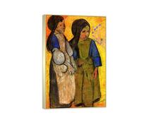 SDYSKKUG Paul Gauguin Impression sur Toile. Petites filles au mer. Tableau Decoration Murale Salon Chambre Restaurant. Reproductions. Cadre Argenté 45x30cm