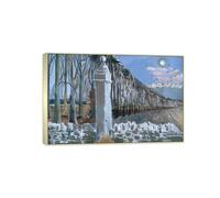 SDYSKKUG Paul Nash Impression sur Toile Décoration. Célèbre Peinture Reproduction. Pilier et Moon. Tableau Murale Salon Maison 90x60cm Cadre Argenté Champagne