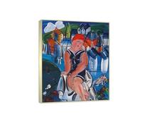 SDYSKKUG Raoul Dufy Célèbre Tableau Impression sur Toile. Petite Baigneuse à Sainte-Adresse. Affiche Décoration Murale Salon Bureau. Reproductions 48x40cm Cadre Argenté