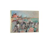 SDYSKKUG Raoul Dufy Célèbre Tableau Impression sur Toile. Plage du La Havre. Affiche Décoration Murale Salon Bureau. Reproductions 100x80cm Cadre Argenté