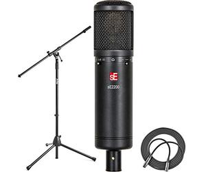sE Electronics Micro à condensateur cardioïde à large diaphragme SE2200 avec support antichoc, filtre anti-pop + microphone Euro Boom + câble XLR