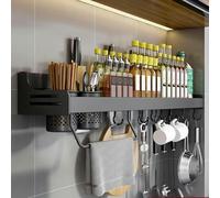 Se Rack nizer à fixation murale - Étagère de cuisine de 40 cm avec support mobile et porte-couteaux et porte-serviettes - Étagère Se noire pour une utilisation efficace