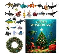 Sea Animal Christmas Advent - Calendrier compte à rebours de 24 jours décor acrylique 2D | Pendentif vie marine - Pour arbre voiture rétroviseur maison mur fenêtre adultes fournitures de fête