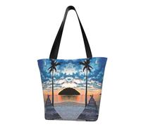 Sea At Sunset Sac fourre-tout en toile avec motif imprimé sur toute la surface, grand sac fourre-tout réutilisable avec double poignée, sac de plage, sac de week-end