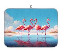 Sea Beach Flamingo Oiseau Tapis de séchage en microfibre absorbant pour vaisselle de cuisine, cuillère, assiette en verre, 45,7 x 60,9 cm