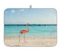 Sea Beach Flamingo Tapis égouttoir à vaisselle en microfibre absorbant pour cuisine, cuillère, assiette en verre, 45,7 x 60,9 cm