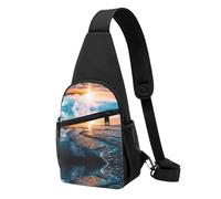 Sea Beach Sunset Sac à bandoulière décontracté en polyester durable avec plusieurs poches et porte-clés Sangle réglable pour homme et femme