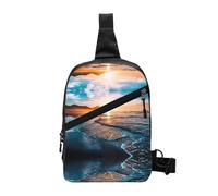 Sea Beach Sunset Sac de sport pliable à bandoulière léger avec plusieurs poches, tissu polyester résistant à l'eau, sac à dos de voyage compact