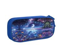 Sea Blue Marine Life Trousse à crayons double couche de grande capacité personnalisable en tissu polyester pour école, bureau, voyage, bleu, Taille unique