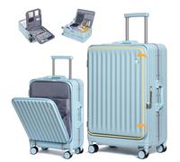Sea choice Valise Set 2 Rigides 55+75cm à Coque Rigide à Ouverture Frontale Polycarbonate Valise de Voyage légère en Aluminium avec serrures TSA, Porte-gobelet, Chargeur USB