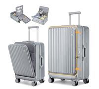 Sea choice Valise Set 2 Rigides 55+75cm à Coque Rigide à Ouverture Frontale Polycarbonate Valise de Voyage légère en Aluminium avec serrures TSA, Porte-gobelet, Chargeur USB