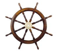 Sea-Club Volant de direction en bois décoratif maritime avec moyeu en laiton Ø 90 cm