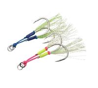 Sea Fishing Bright Wire Jig Hook, 2-Pack Slow-Rolling Double Hooks, Carbon Steel Glowing for Ocean Beach(24#)