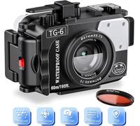 Sea frogs Boîtier pour Appareil Photo Compatible avec Olympus TG-6 avec Filtre Rouge, étanchéité IPX8, Protection de Profondeur de 60m, idéal pour la plongée, Le Surf, l'aviron (Noir)