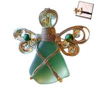 Sea Glass Angel Ornament, Handmade Sea Glass Angel Ornament, Charming Coastal Sea Glass Ornaments, Silver Wire Wrapped Angels Decor with Rope for Beaches Lover (Green)