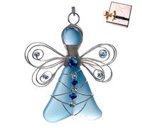 Sea Glass Angel Ornament, Handmade Sea Glass Angel Ornament, Charming Coastal Sea Glass Ornaments, Silver Wire Wrapped Angels Decor with Rope for Beaches Lover (Sky)