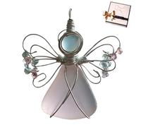 Sea Glass Angel Ornament, Handmade Sea Glass Angel Ornament, Charming Coastal Sea Glass Ornaments, Silver Wire Wrapped Angels Decor with Rope for Beaches Lover (Pink)