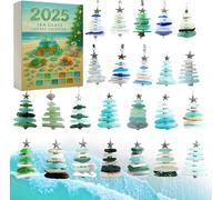 Sea Glass Calendrier de l'Avent 2025, verre de Noël, mini arbre fait à la main, avec 24 décorations en acrylique sur le thème de l'océan, compte à rebours pour décoration de sapin de Noël (1 pièce)