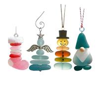 Sea Glass Christmas Ornaments - 2D Acrylic Pendant Set, Holiday Charm Hanging Decor, Light Reflection Aesthetic Display for Home Indoor Christmas Tree Wall Window Wreath Mantel, Vintage Coastal Style