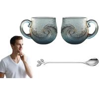 Sea Glass Lot de 2 tasses à café en verre avec motif vague givrée de 355 ml - Tasse à café avec motif texturé pour les amateurs de plage et de surf