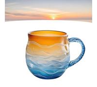 Sea Glass Sunset Mug, 12 oz Blue Handblown Ocean Sunset Glass Mug Cup, Beach Theme Mugs for Tea, Wine, Handcrafted Sea Inspired Drinkware Gift for Ocean Lovers(A)